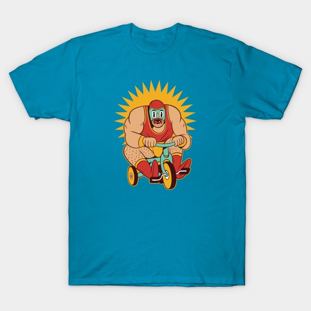Funny Mexican Luchador Wrestler on a Tricycle T-Shirt by SLAG_Creative